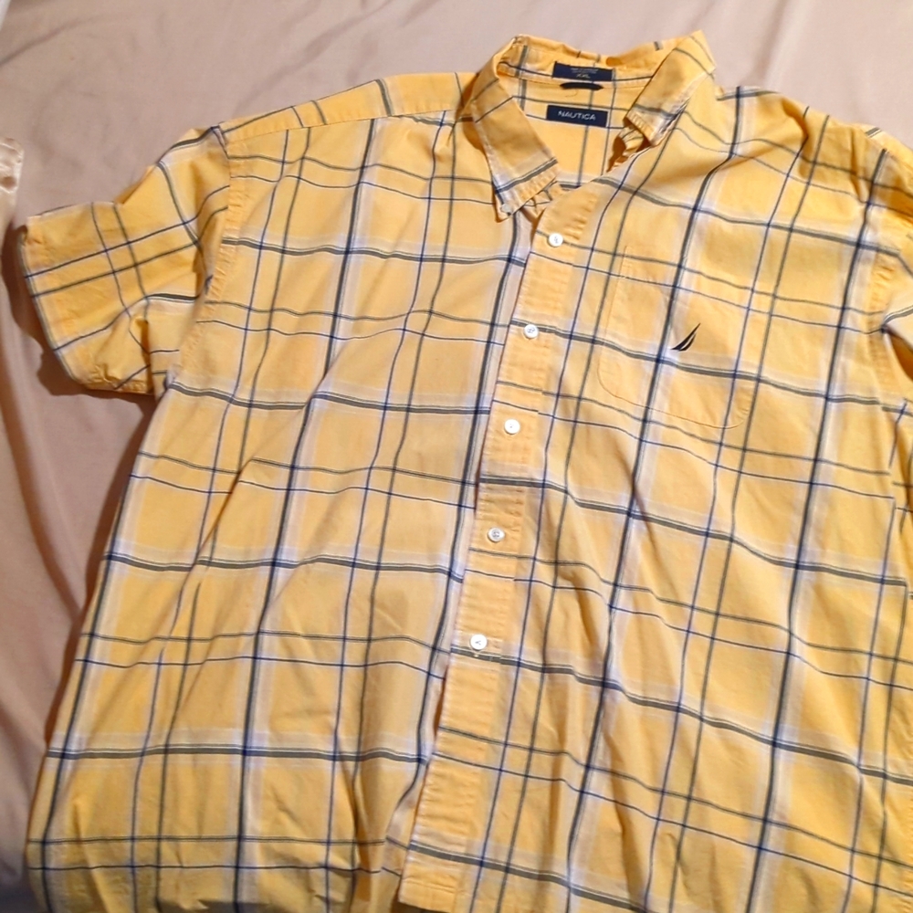 Nautica Yellow Plaid Short Sleeve Light button down shirt XXL